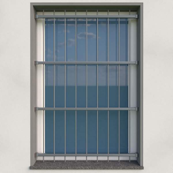Fenstergitter aus Edelstahl Quadratrohr 30 x 30 mm / Höhe 1600 - 2300 mm / 4 Gurte